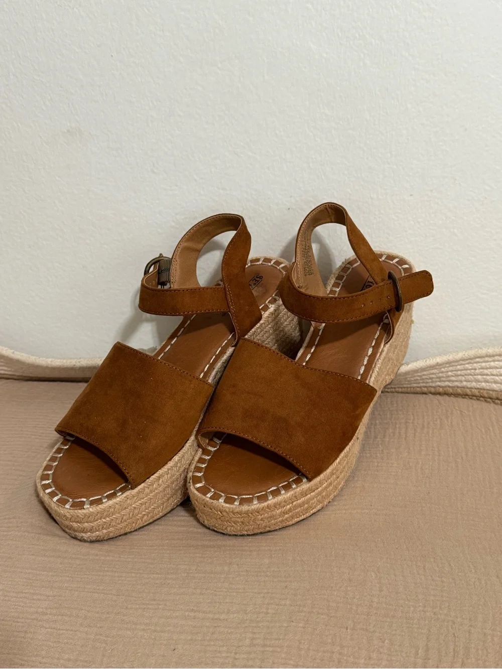 Seychelles  Espadrille Wedge Sandals brown suede cognac